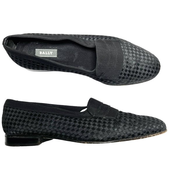 Bally Other - Bally Men's Vintage Pierre Black Woven Weave Tuxedo Dress Loafers Satin 10.5